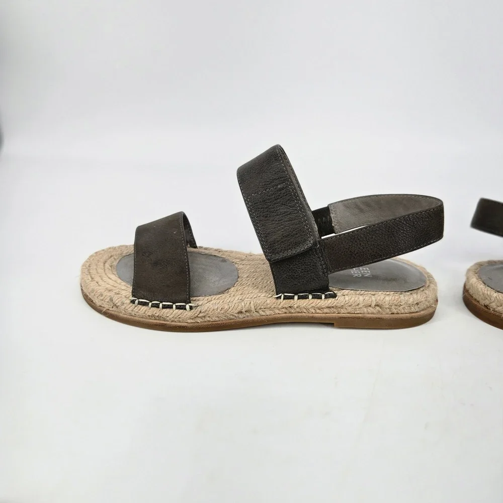 Eileen Fisher Willow Brown Leather Espadrille Flat Slingback Sandals Size 8 VGUC